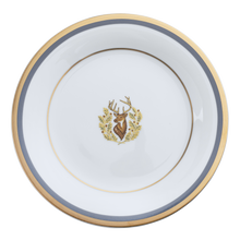  Charlotte Moss Ultra-White Stag Motif Center Well - Charger Plate - Gold and Gray-Blue Band