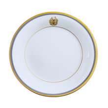  Charlotte Moss Ultra-White Stag Motif - Dinner - Gold and Gray-Blue Band
