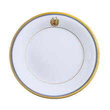  Charlotte Moss Ultra-White Stag Motif On Rim - Salad - Gold and Gray-Blue Band