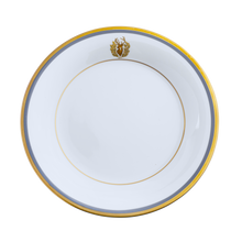  Charlotte Moss Ultra-White Stag Motif On Rim - Charger Plate - Gold and Gray-Blue Band