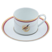  Charlotte Moss Quail Motif - Tea Cup Saucer - Gold and Red Band - Pickard China - UCMWQUM-019-CN