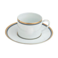  Charlotte Moss Ultra-White No Stag Motif - Tea Cup Saucer - Gold and Gray-Blue Band - Pickard China - UCMWSTM-019-CN