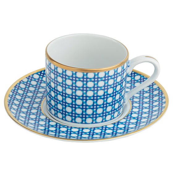 Blue Cane Weave Teacup Saucer