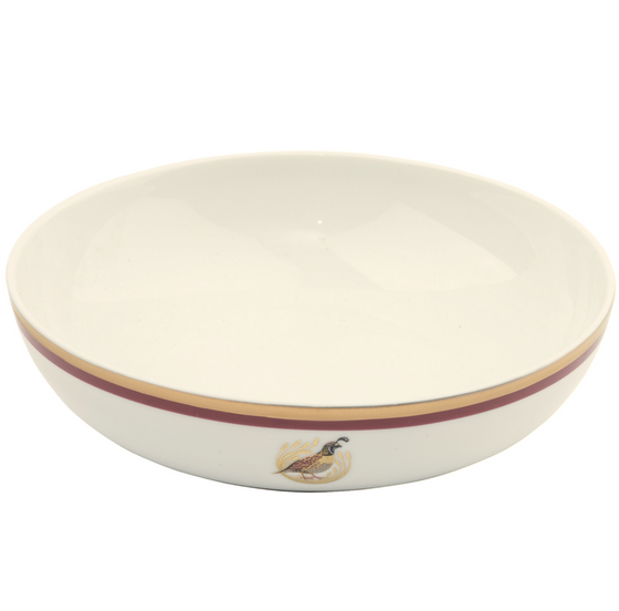 Charlotte Moss White Quail Motif - Cereal/Soup Bowl - Gold and Red Band