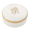White Signature Gold Giftware With Monogram - Large Round Covered Box