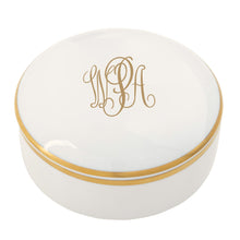  White Signature Gold Giftware With Monogram - Large Round Covered Box