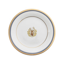  Charlotte Moss Ultra-White Stag Motif Center Well - Charger Plate - Gold and Gray-Blue Band - Pickard China - UCMWSTMC-059-TR