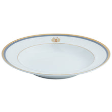  Charlotte Moss Ultra-White Stag Motif - Soup Plate - Gold and Gray-Blue Band - Pickard China - UCMWSTM-024-SP